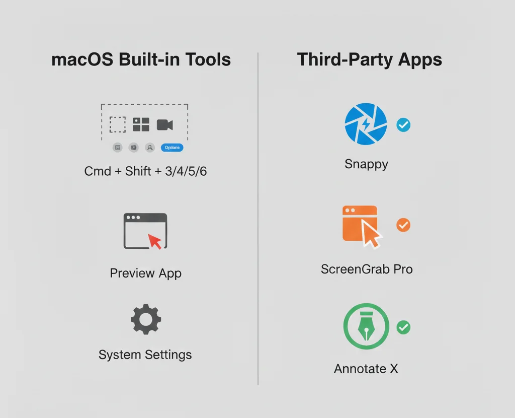 Comparison of Mac built-in screenshot tools and third-party snipping apps