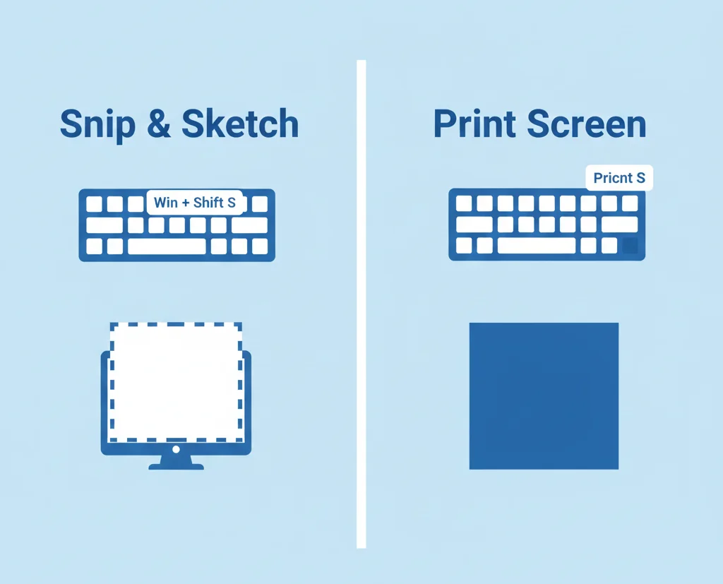 Snipping Tool shortcut vs Print Screen comparison