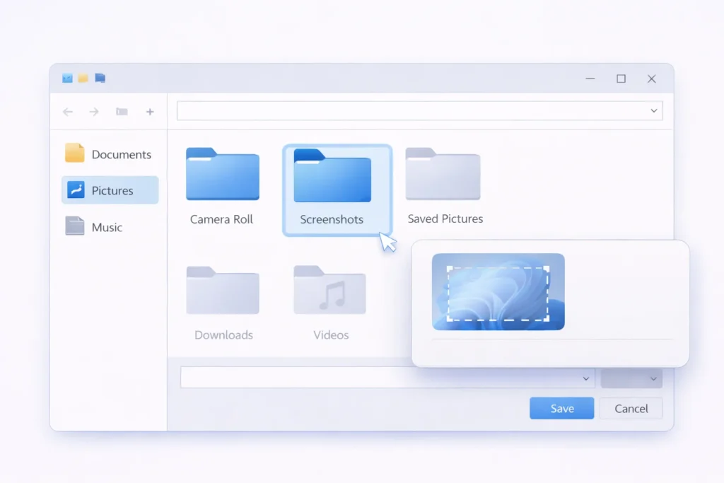 Snip and Sketch screenshots folder in Windows 10