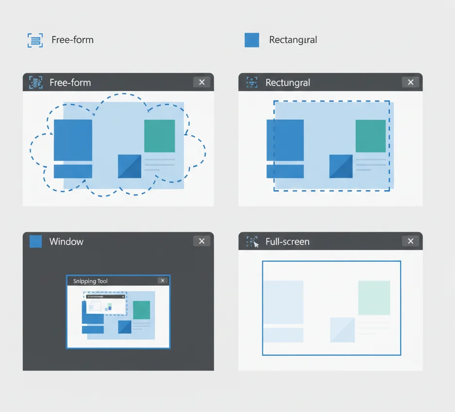 Snipping Tool snip types in Windows 10