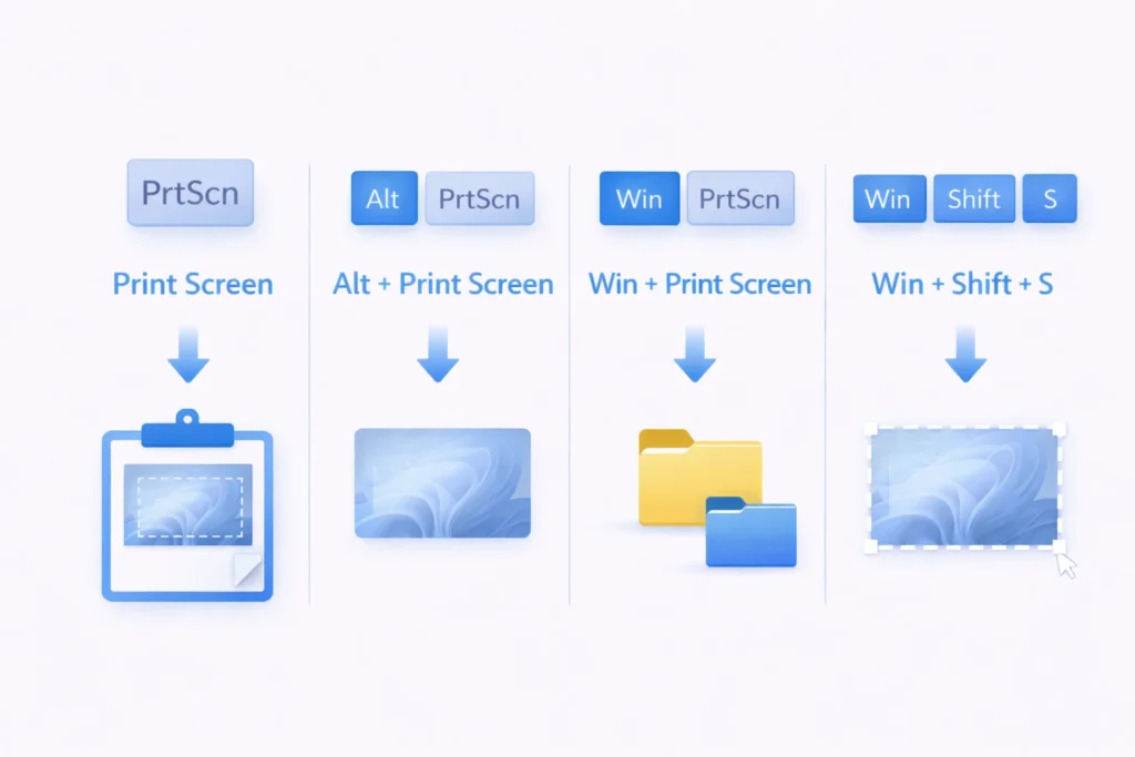 Windows 10 screenshot shortcut keys comparison