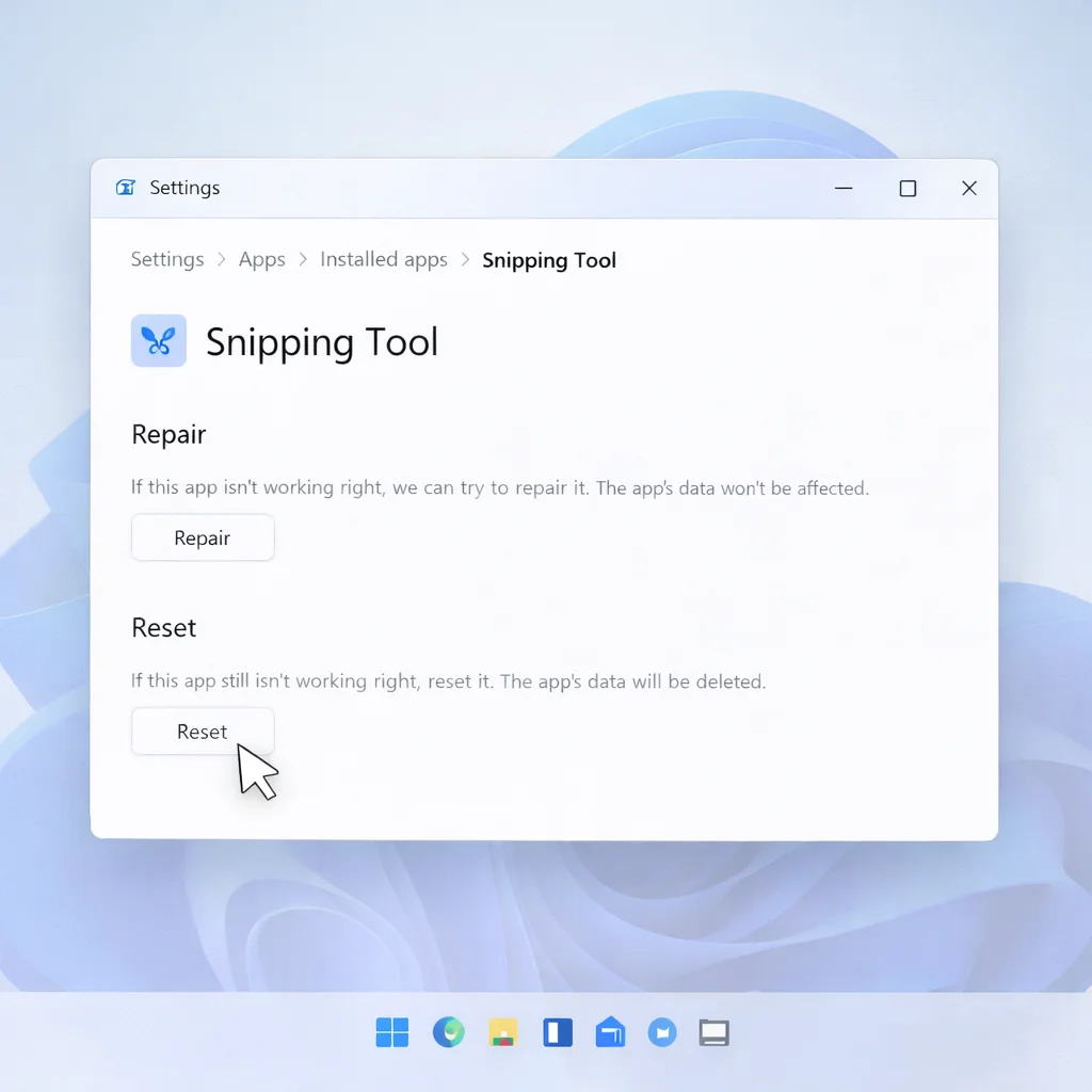 Repair and Reset Snipping Tool in Windows 11 settings