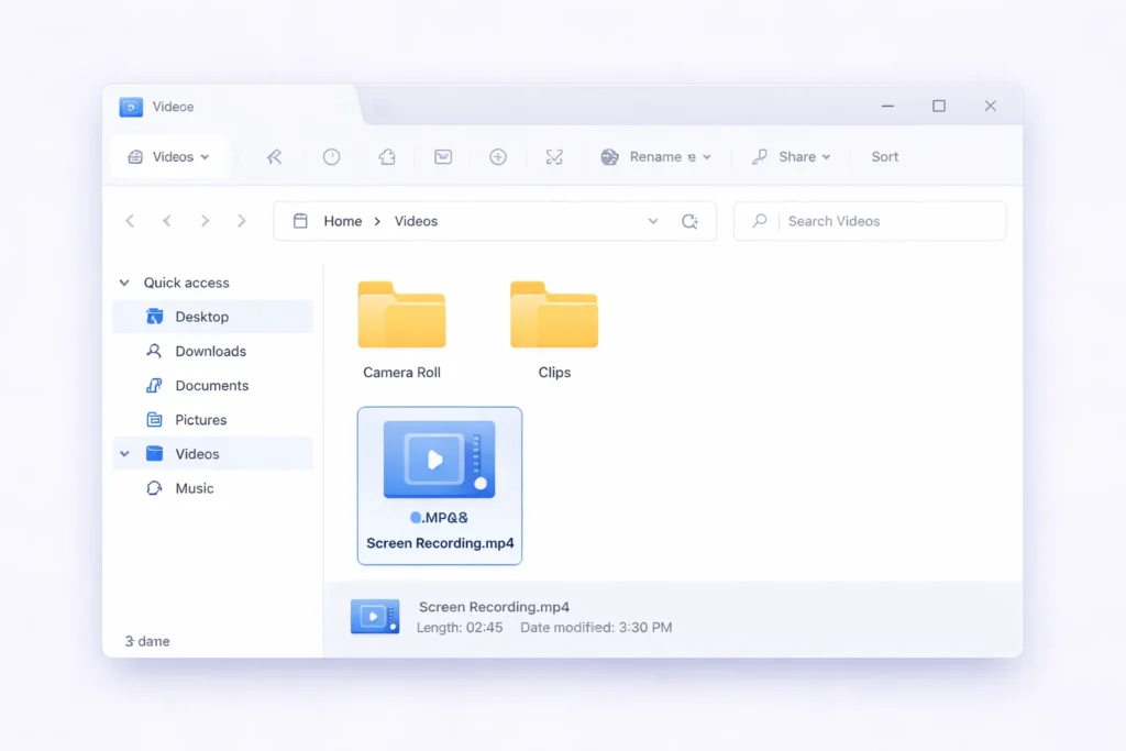 Snipping Tool screen record saved in Windows Videos folder