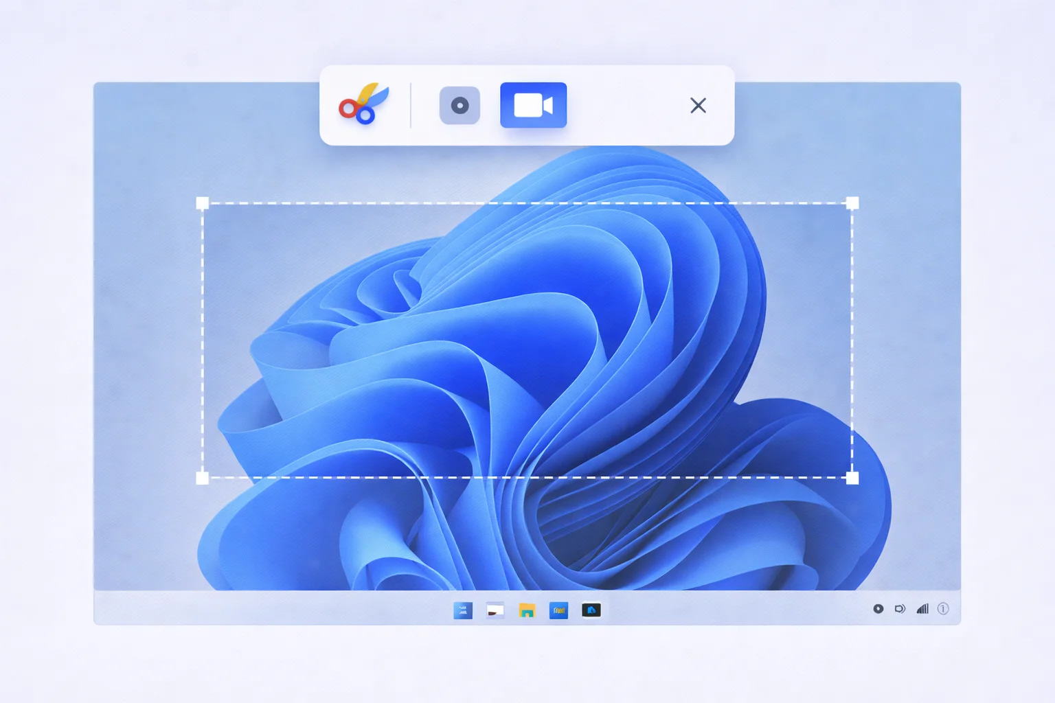 Snipping Tool screen record interface in Windows 11 with video recording mode selected