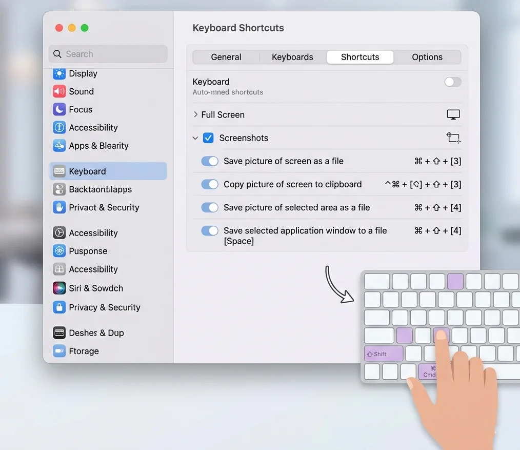Mac keyboard shortcut settings for screenshots