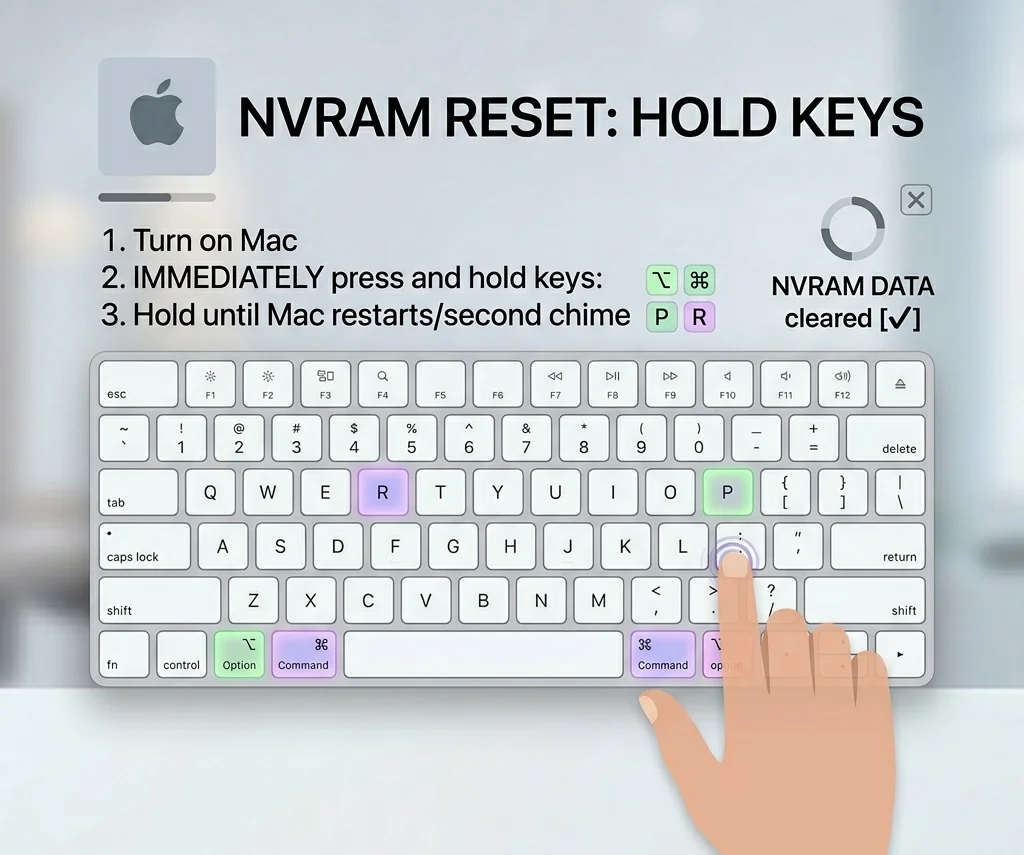 Mac reset NVRAM PRAM keyboard shortcut keys