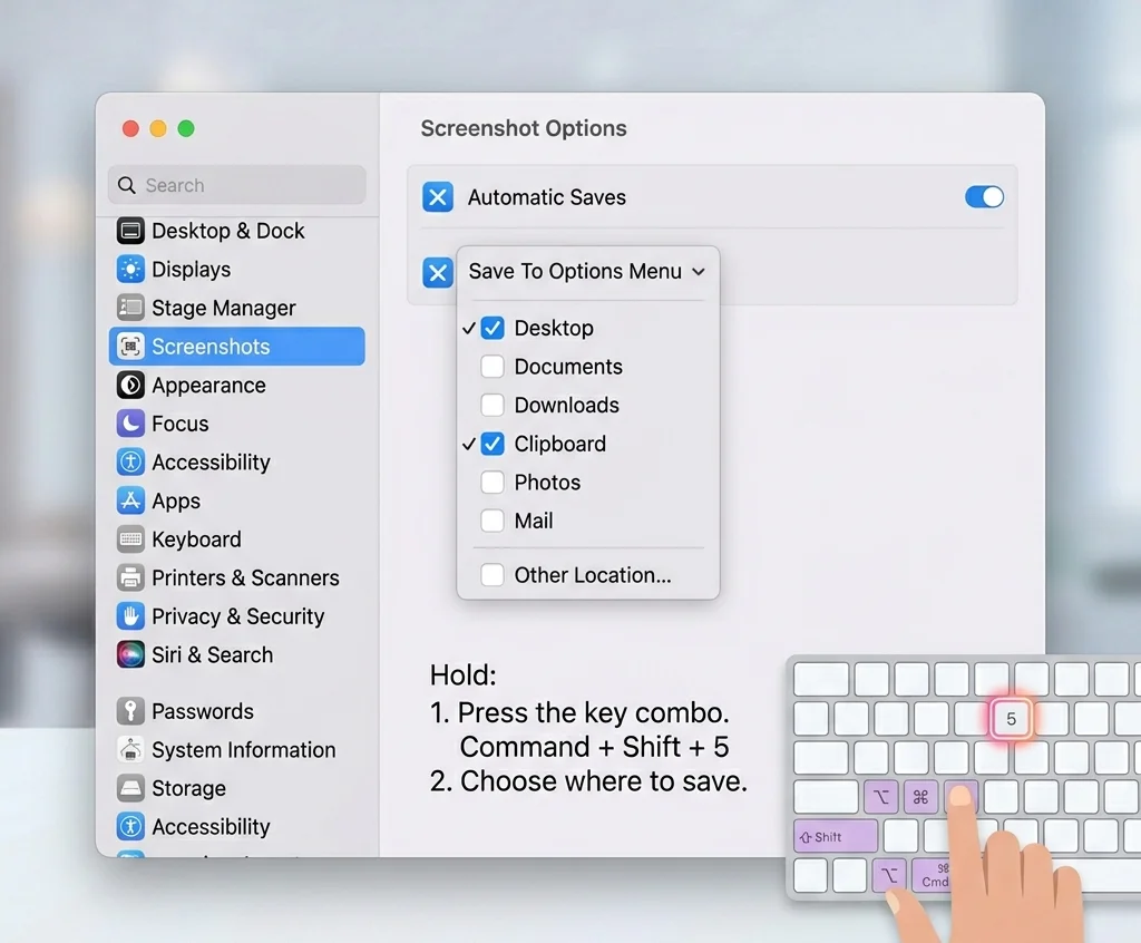 Mac screenshot save location options in screenshot toolbar