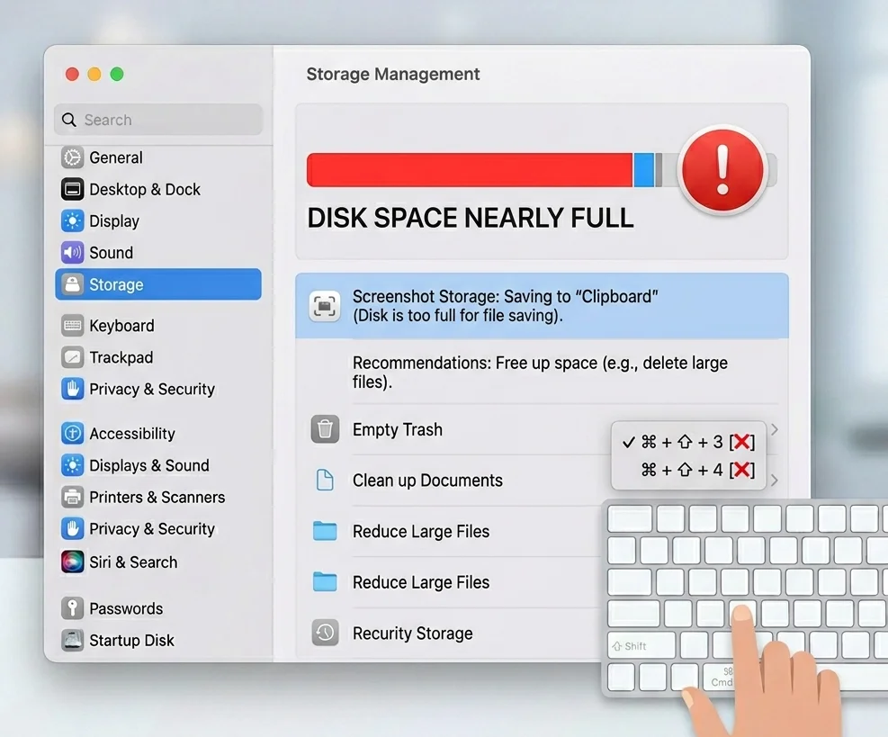 Mac storage full causing screenshot problems