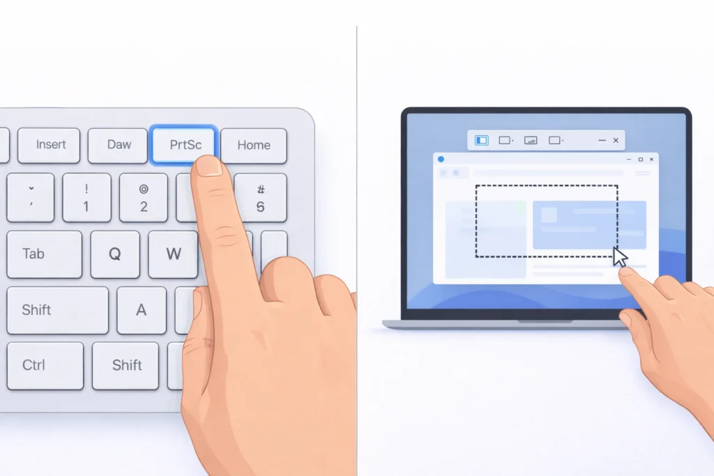 Comparison of using Print Screen and Snipping Tool to capture screenshots