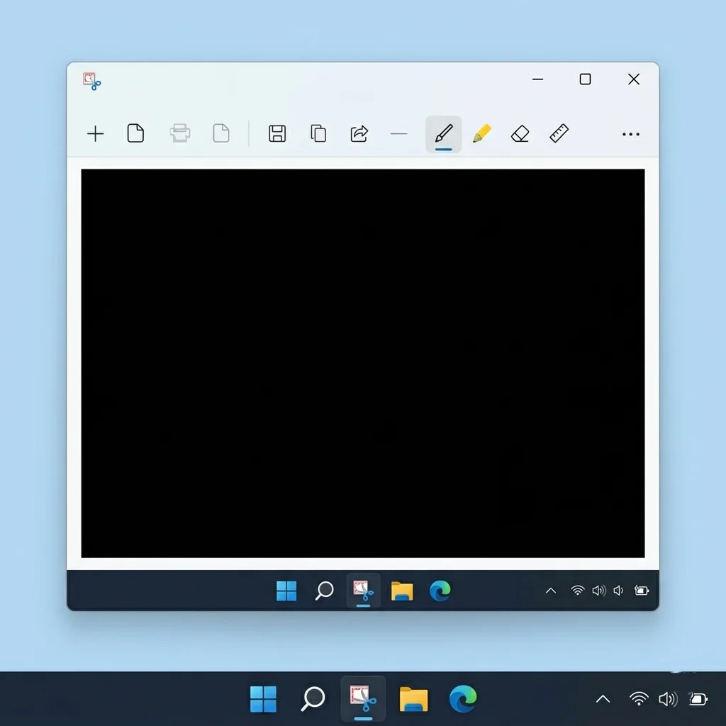 Black screenshot preview in Snipping Tool interface