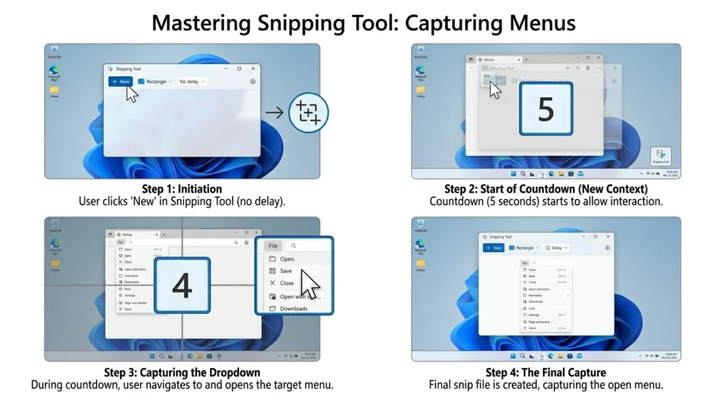 Capturing dropdown menu using Snipping Tool delay feature