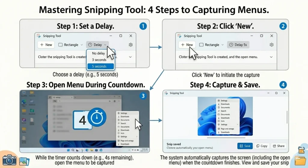 Step by step guide to using Snipping Tool delay feature