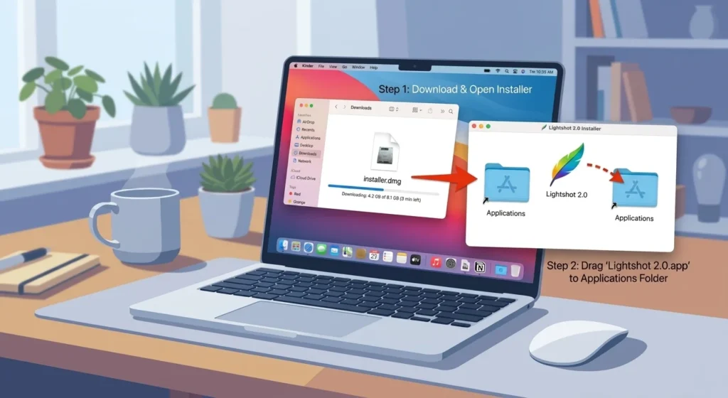 Installing Lightshot on Mac by dragging app into Applications folder