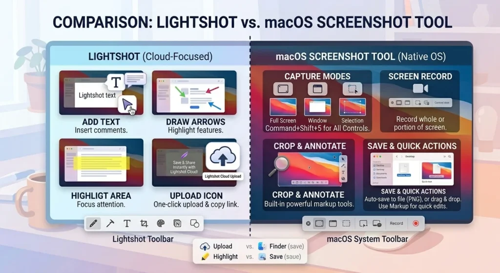 Comparison between Lightshot and Mac built-in screenshot tool