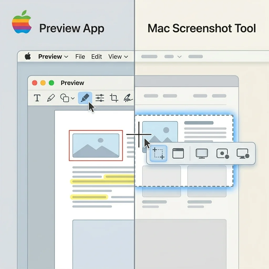 Preview vs Mac screenshot tool comparison illustration