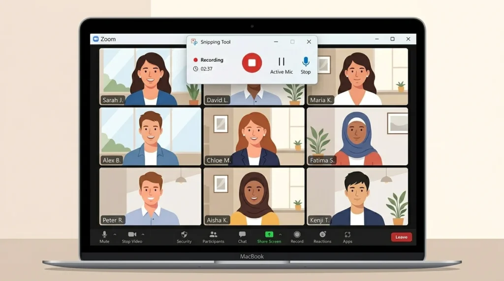 Recording a Zoom meeting using Snipping Tool screen recorder