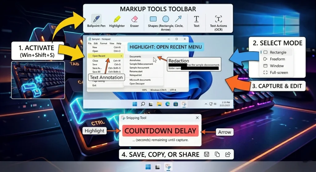 Snipping Tool annotation arrows highlights example