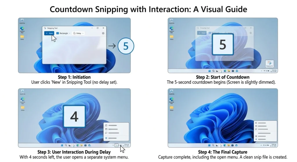 Snipping Tool countdown before taking delayed screenshot