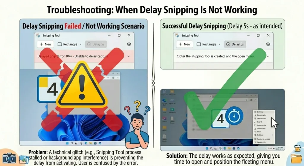 Snipping Tool delay feature not working issue illustration