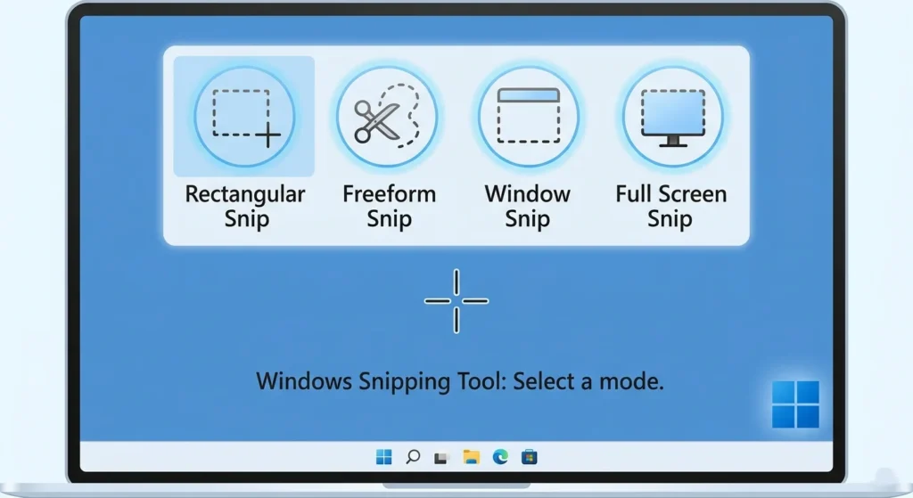 Snipping Tool modes rectangular freeform window full screen