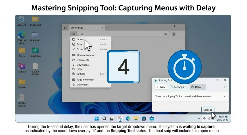 Snipping Tool capturing right-click context menu with delay