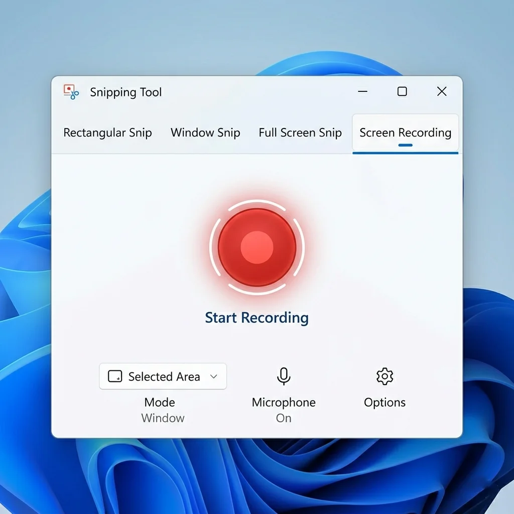 Snipping Tool screen recording mode in Windows 11