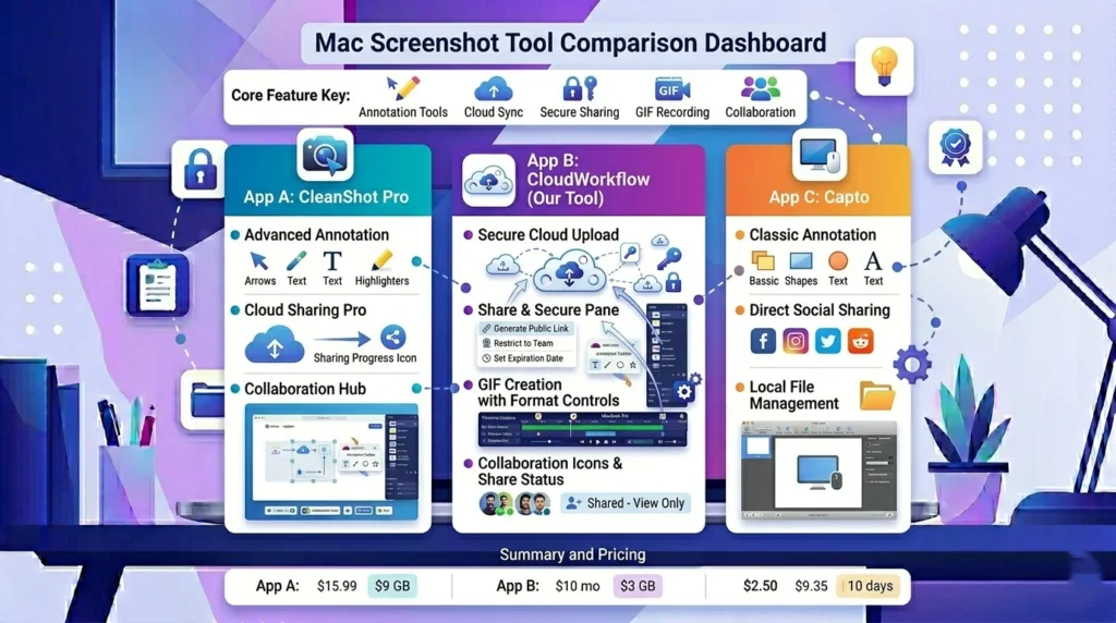 Comparison between Monosnap and alternative screenshot tools for Mac