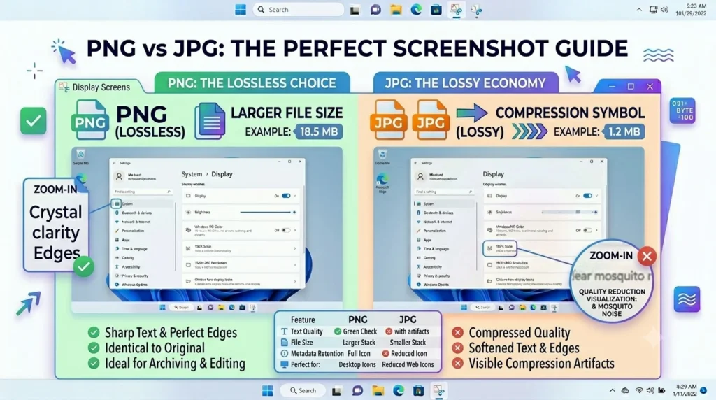 PNG vs JPG screenshot comparison chart