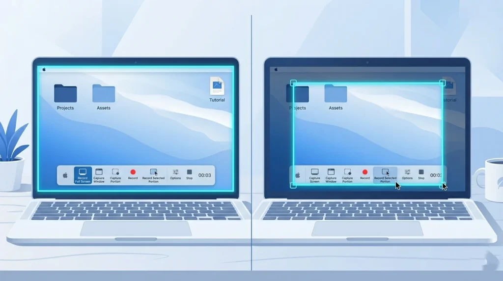 Record entire screen versus selected portion on Mac