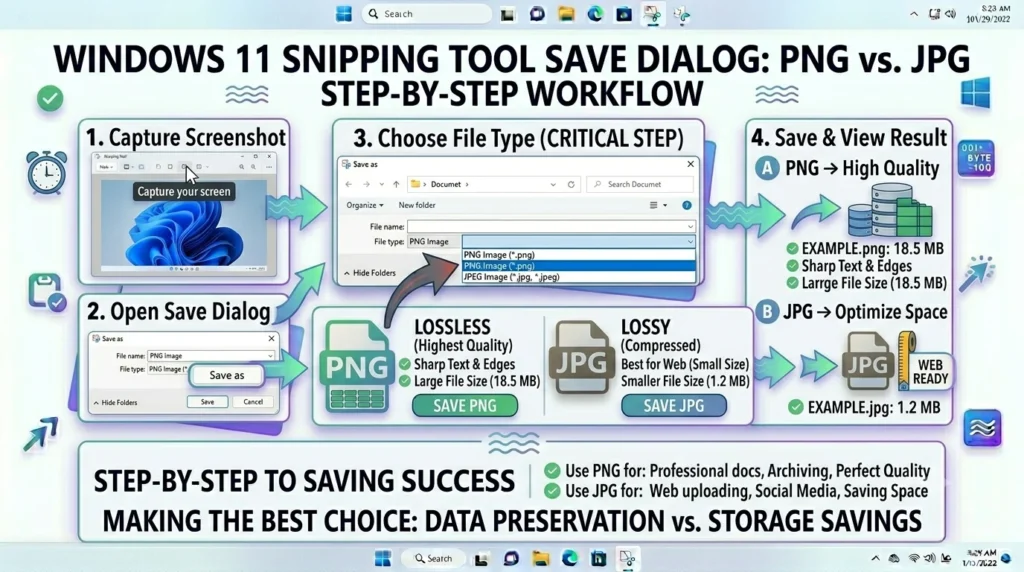 How to save Snipping Tool screenshots as PNG or JPG