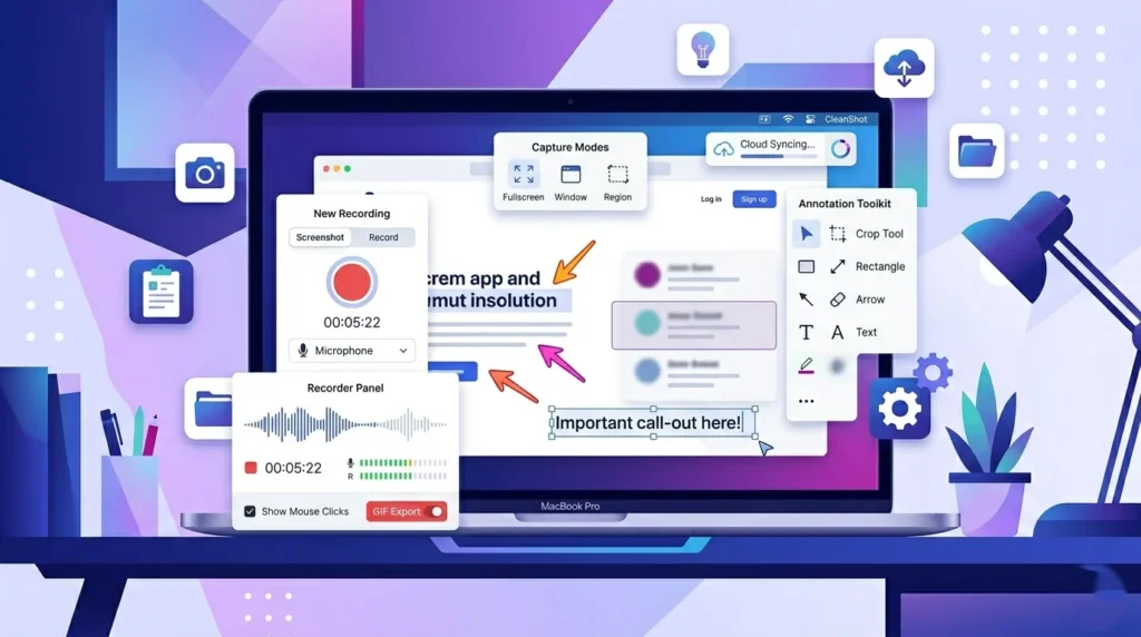 Illustration explaining Monosnap for Mac screenshot workflow