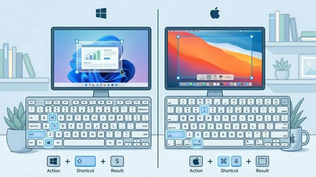 Windows and Mac screenshot shortcuts comparison