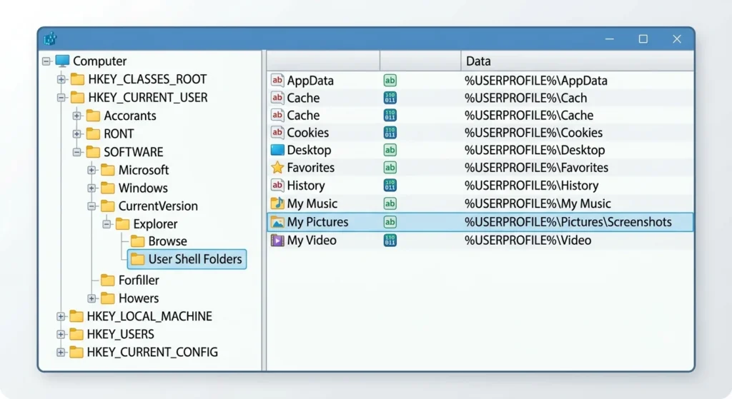 Change screenshot save location using Registry Editor