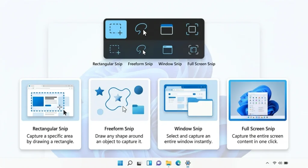 Snipping Tool capture modes after pressing Windows Shift S