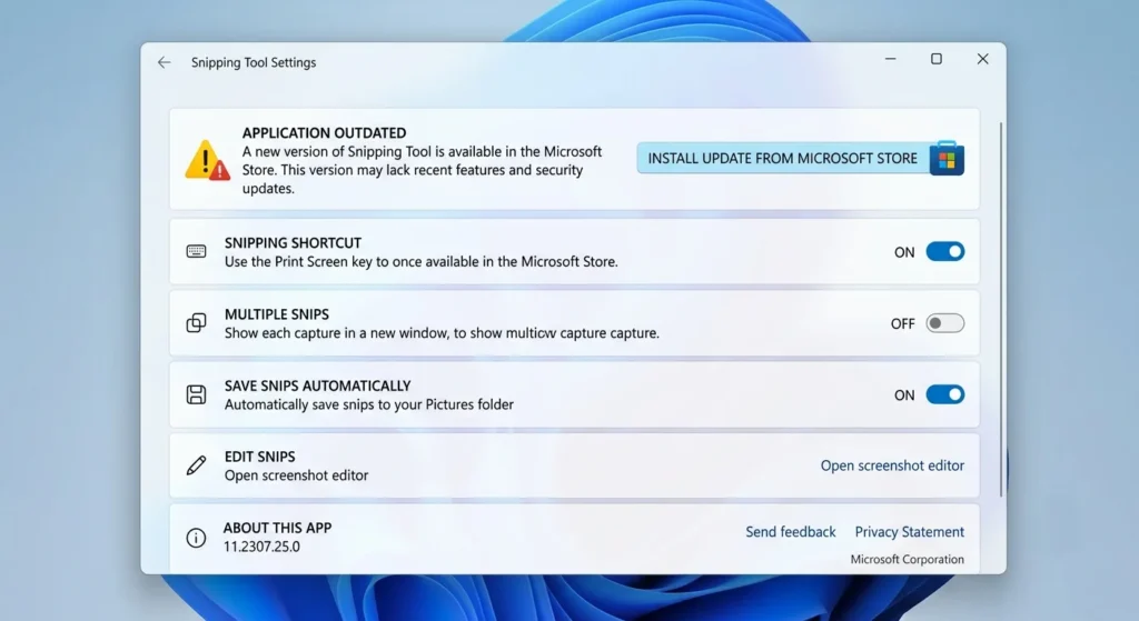 Snipping Tool theme option missing in Windows 11