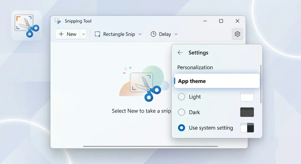 Snipping Tool App Theme settings in Windows 11