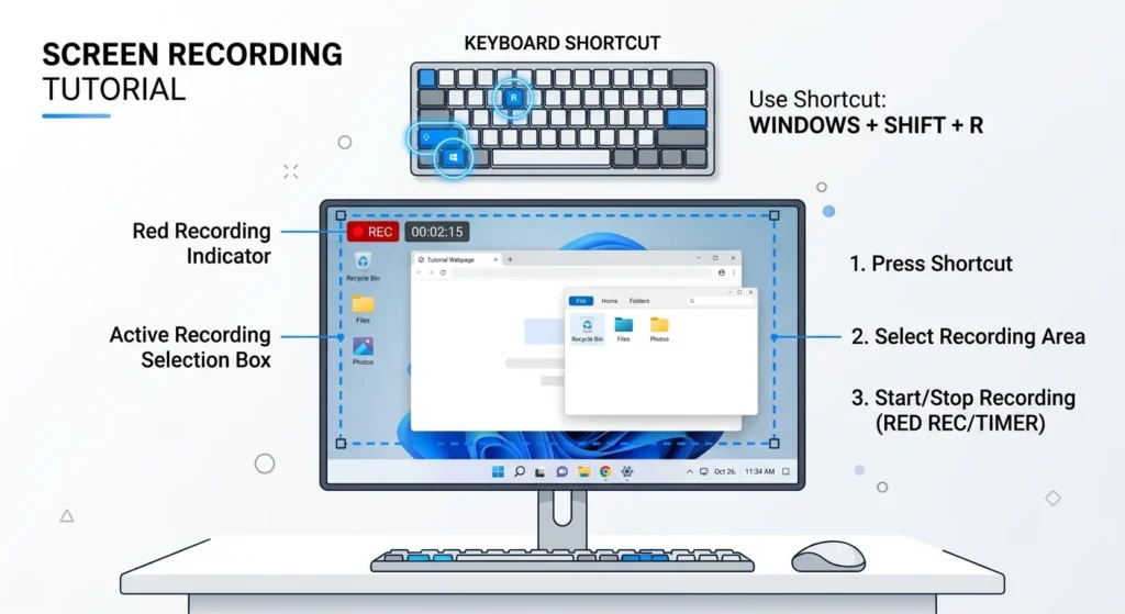 Windows Shift R shortcut for Snipping Tool screen recording