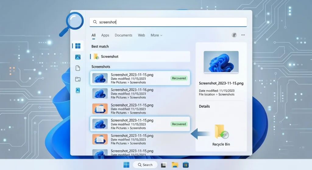 Find missing screenshots in Windows
