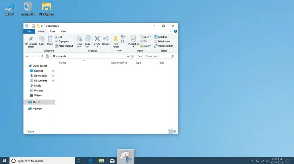 Windows 10 Snipping Tool pinned to the taskbar