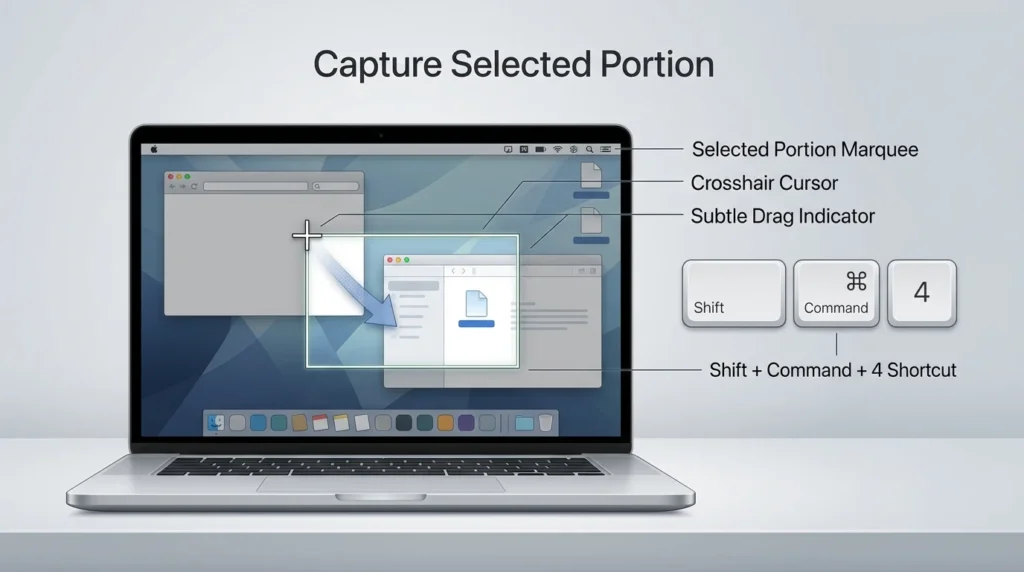 Selecting an area to snip on MacBook