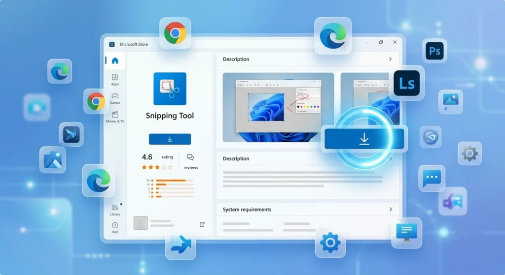 Installing the Snipping Tool from Microsoft Store.
