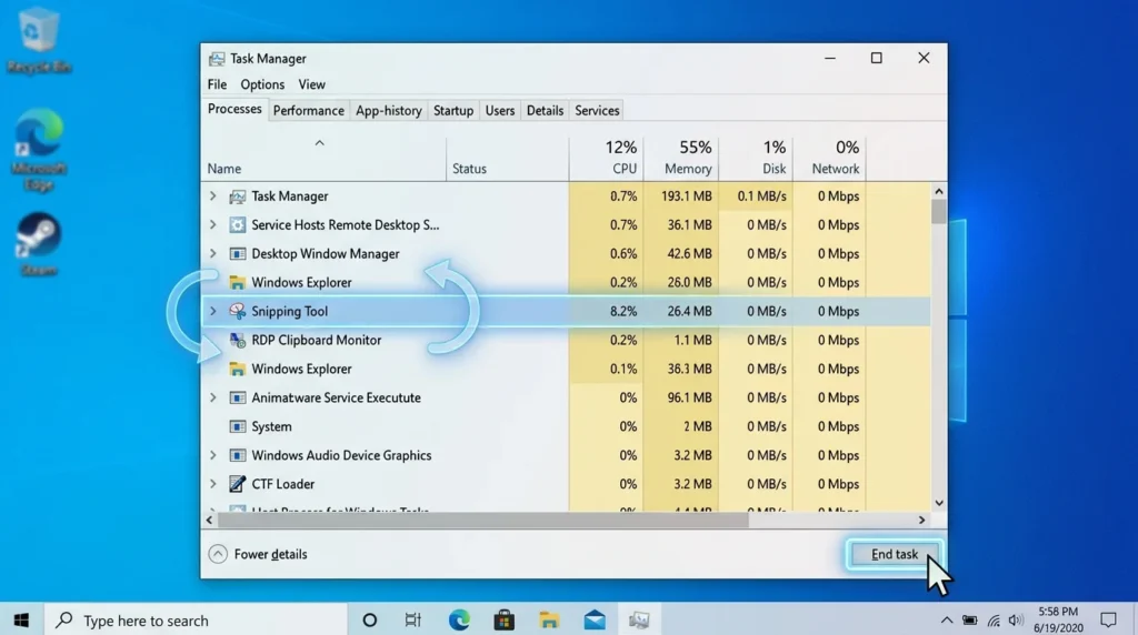 Restart Snipping Tool process in Windows 10