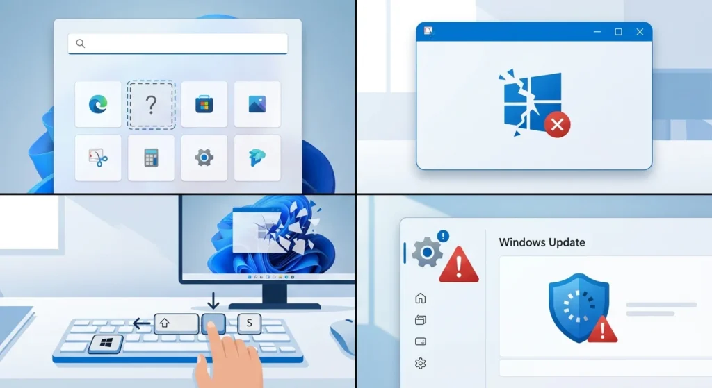Common reasons why the Snipping Tool may need to be reinstalled.