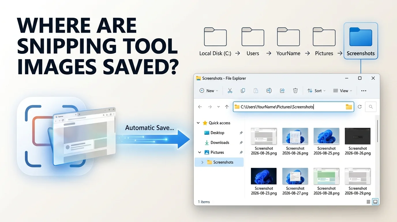 Windows 11 Snipping Tool screenshot saved in Pictures Screenshots folder