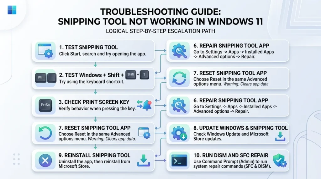 Snipping Tool not working in Windows 11 troubleshooting steps