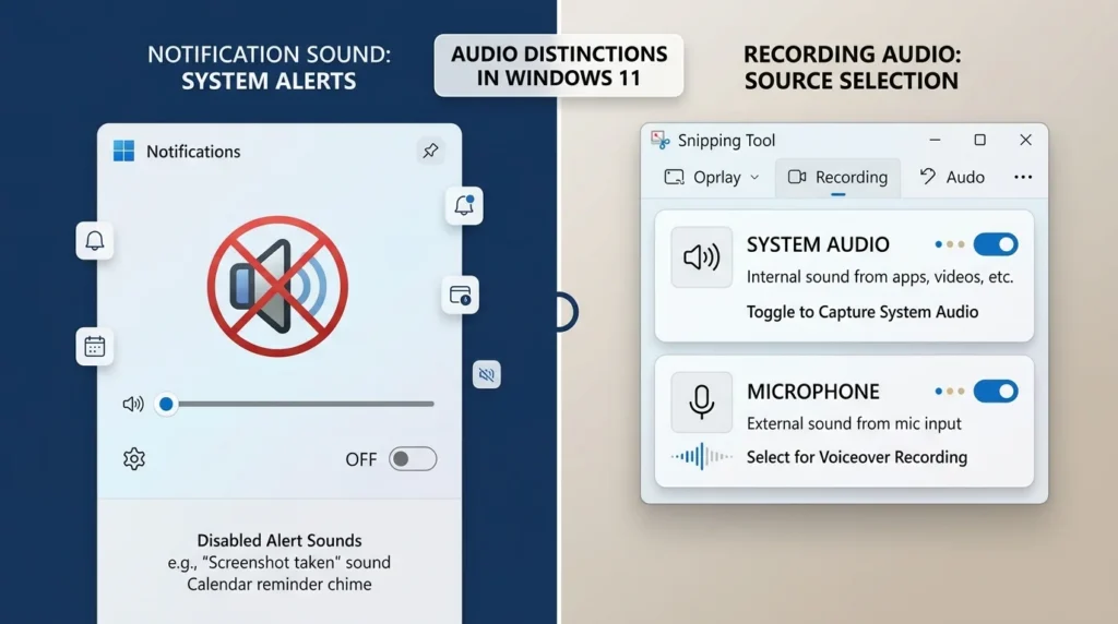 Difference between Snipping Tool notification sound and recording audio
