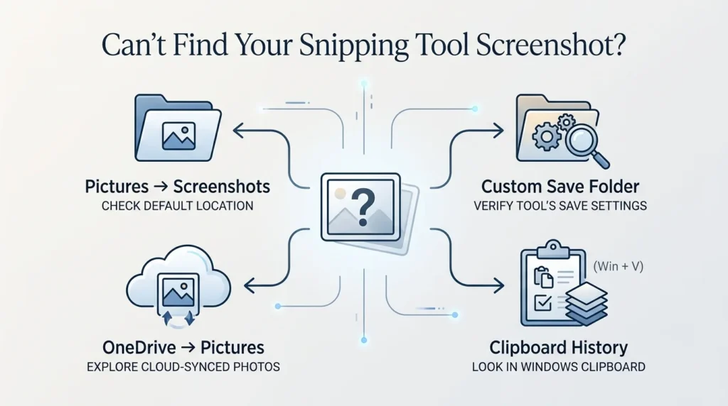 Reasons a Snipping Tool screenshot may not be found in Windows 11