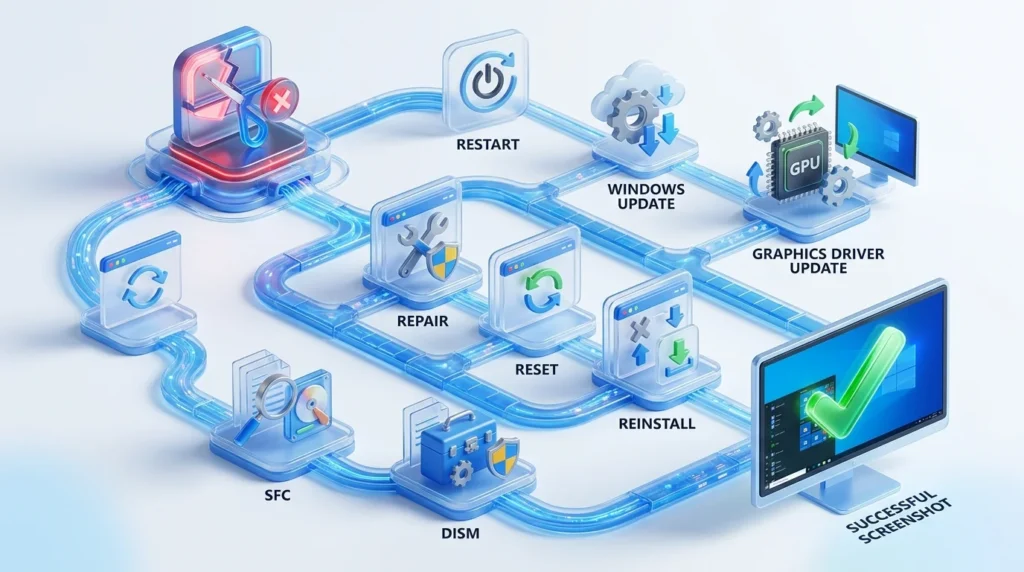 Complete Snipping Tool troubleshooting workflow