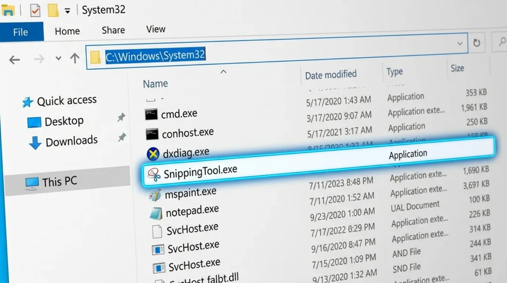 SnippingTool.exe in the Windows 10 System32 folder