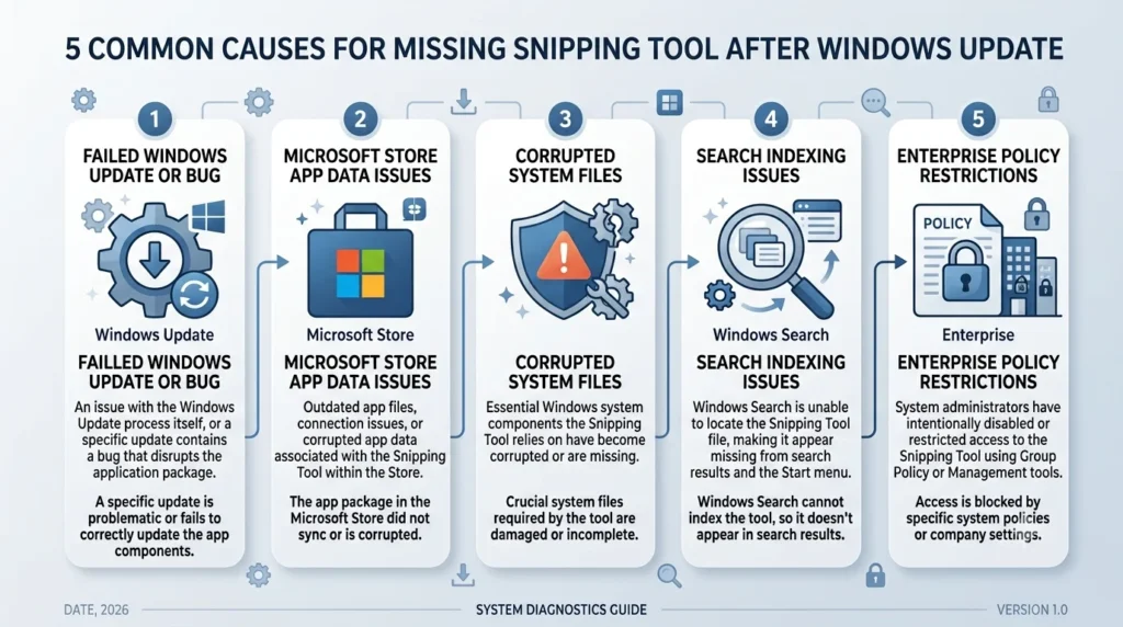 Common reasons why Snipping Tool disappears after a Windows update